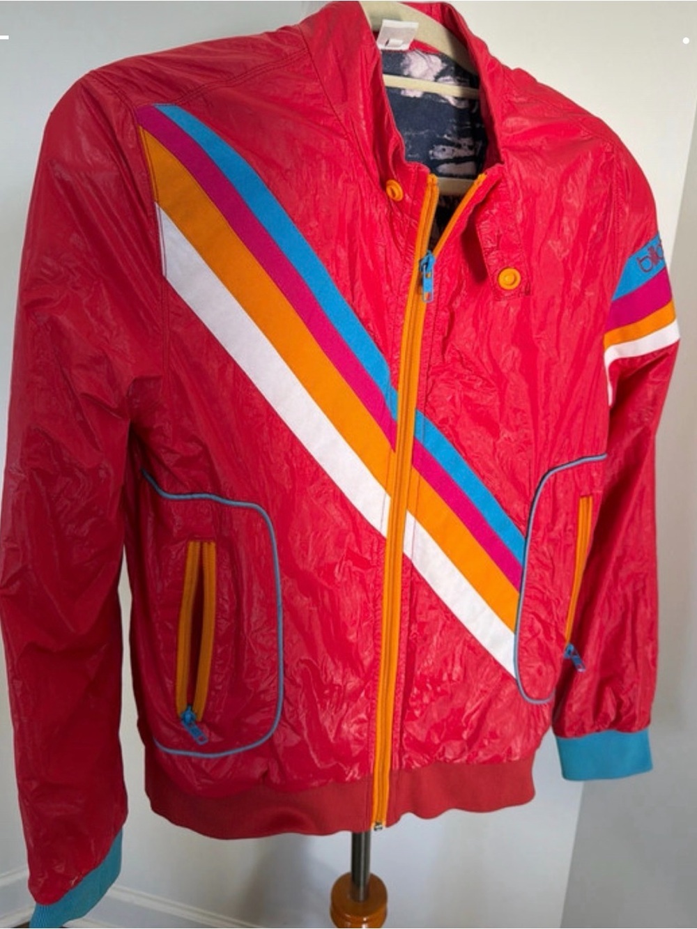 Billabong Bright Red Retro Stripe Windbreaker Jacket